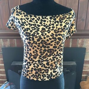 Brand NEW plushy soft leopard top, slightly cropped, off shoulder/boatneck. NWT!
